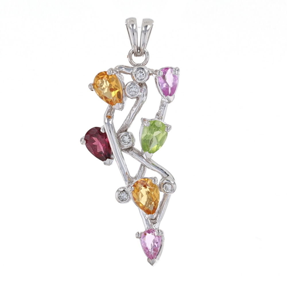 White Gold Citrine Rubellite Peridot Pendant 14k Pear 1.39ctw Abstract Leaf Vine